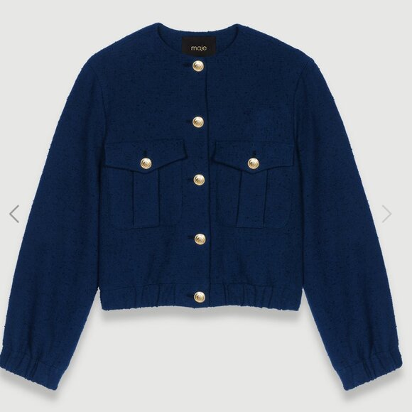 BNWT MAJE tweed bomber jacket navy S - Picture 2 of 6